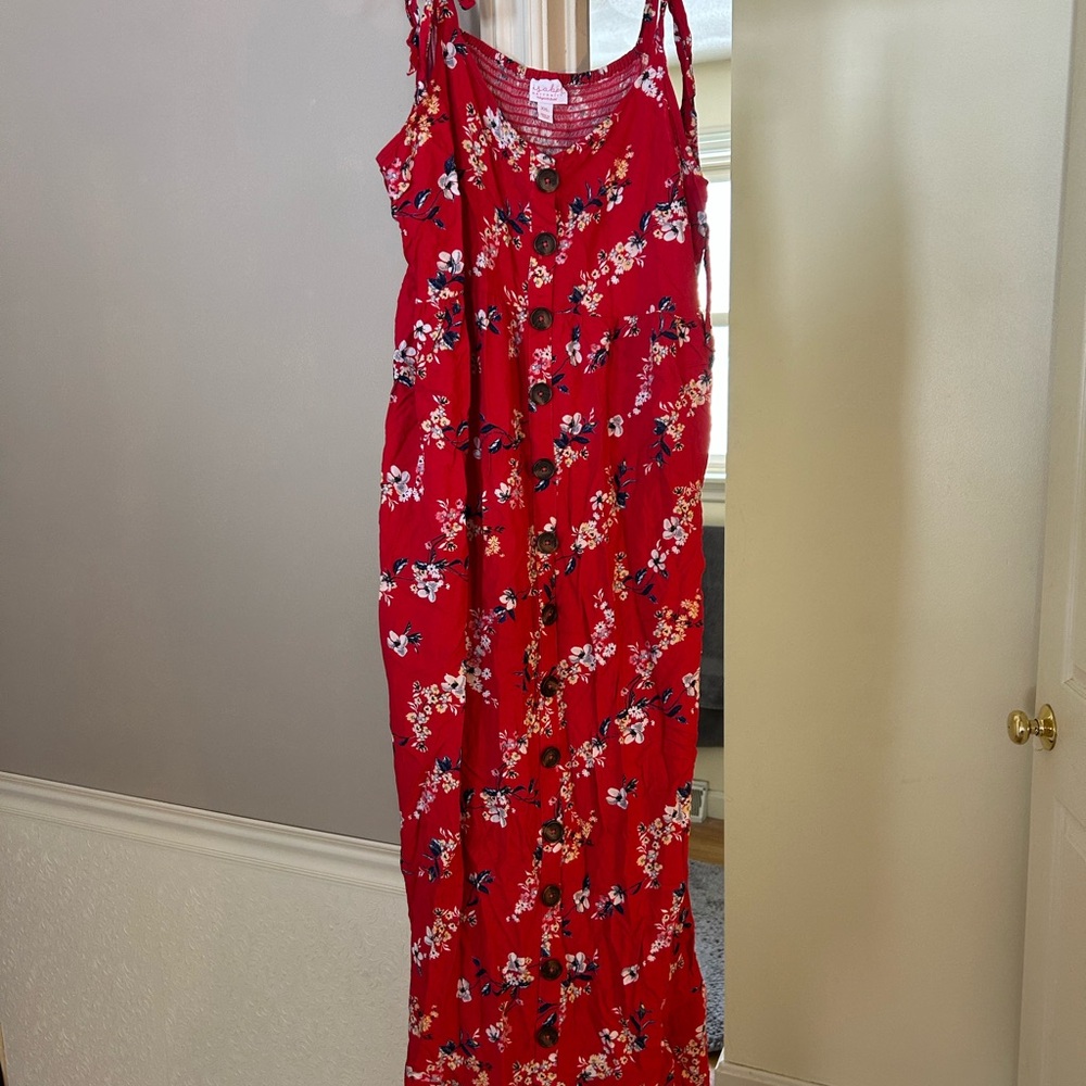 Maternity - Red Floral Maxi Dress